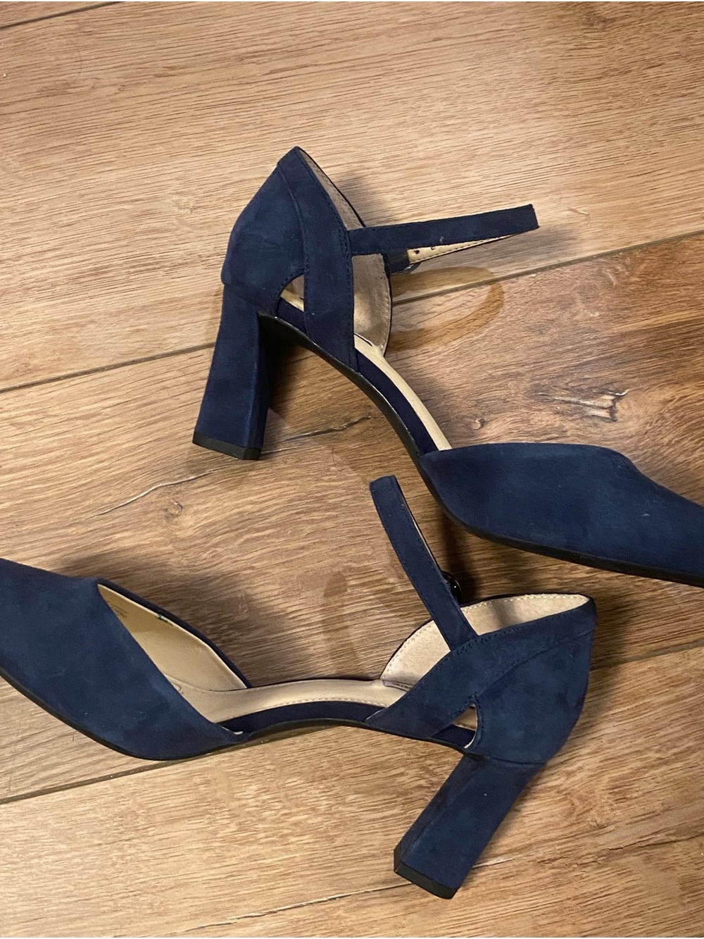 Alex Marie Navy Suede Block Heel Sandals with D'Orsay Cut (New Without Box)